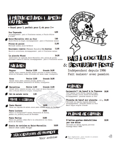 La carte du restaurant